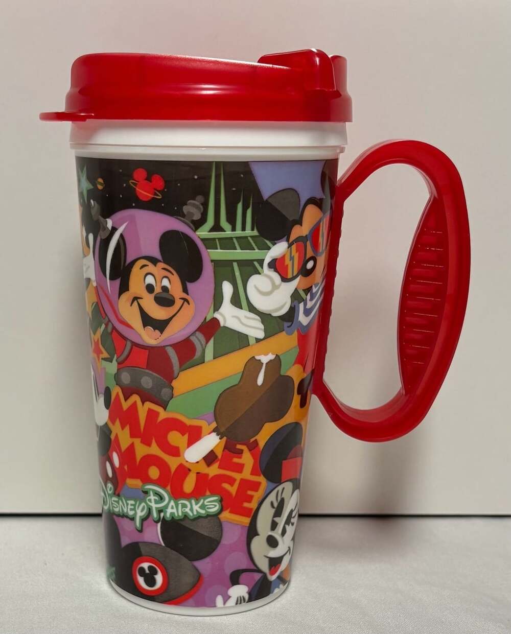 Disney Parks Mickey Mouse Club Travel Mug Cup with Red Lid and Handle